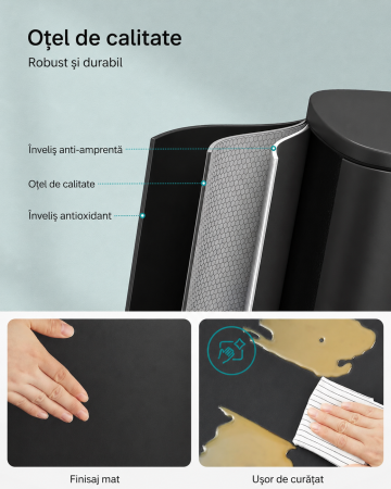 Cos de gunoi din inox cu pedala, capac soft close si galeata interioara detasabila, 50 litri, 43x37x63 cm, negru [3]