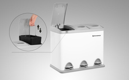 Cos gunoi otel 3 compartimente colectare selectiva, pedale colorate, galeti interioare detasabile, 3x8L, alb si gri [1]