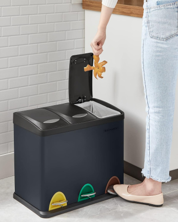 Cos de gunoi din otel cu 3 compartimente colectare selectiva, cu galeti interioare, 3x8litri, negru [6]