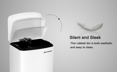 SONGMICS Cos de gunoi din otel cu pedala, 30litri, cu galeata interioara si capac, soft close, 34x61x32cm, alb [7]