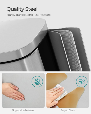 SONGMICS Cos de gunoi din otel cu pedala, galeata interioara plastic, capac inchidere lenta, 30L, 35x30x63cm, argintiu [6]