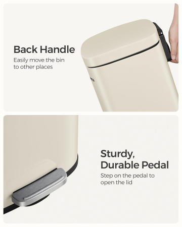 Cos de gunoi din otel cu pedala, galeata interioara plastic, capac inchidere lenta, 30L, 35x30x63cm, bej [3]