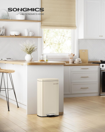 Cos de gunoi din otel cu pedala, galeata interioara plastic, capac inchidere lenta, 30L, 35x30x63cm, bej [5]