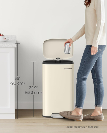 Cos de gunoi din otel cu pedala, galeata interioara plastic, capac inchidere lenta, 30L, 35x30x63cm, bej [6]