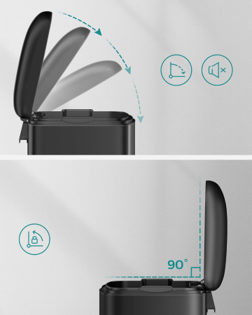 SONGMICS Cos de gunoi din otel, cu pedala si soft-close, galeata interioara, 30 litri, negru [2]