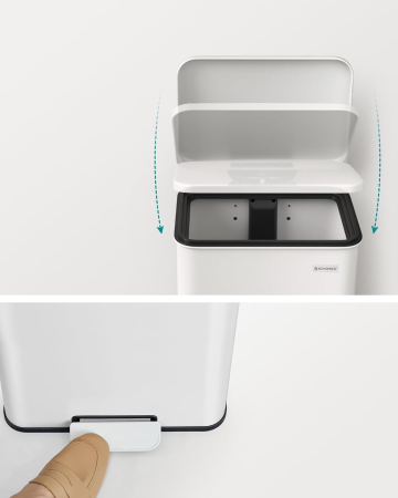 Cos de gunoi din otel, cu pedala si soft-close, saci gunoi inclusi, 40 litri, alb [1]