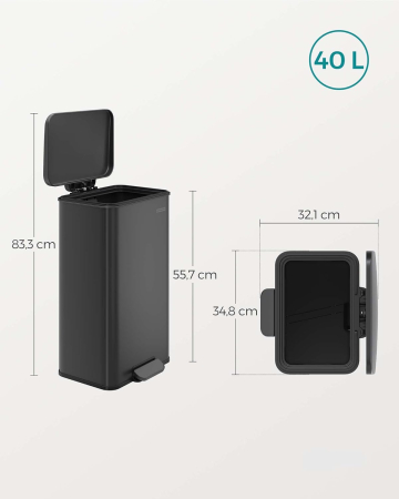SONGMICS Cos de gunoi din otel, cu pedala si soft-close, saci gunoi inclusi, 40 litri, negru [4]