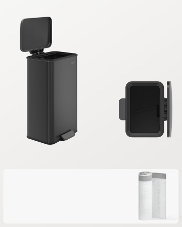 SONGMICS Cos de gunoi din otel, cu pedala si soft-close, saci gunoi inclusi, 40 litri, negru [7]