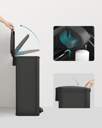 SONGMICS Cos de gunoi din otel, cu pedala si soft-close, saci gunoi inclusi, 40 litri, negru [3]