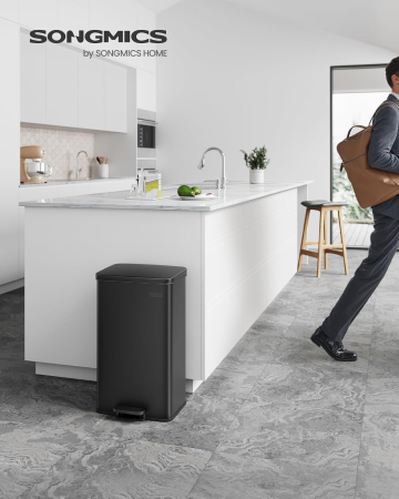 SONGMICS Cos de gunoi din otel, cu pedala si soft-close, saci gunoi inclusi, 40 litri, negru [1]