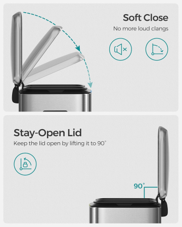 Cos de gunoi dublu colectare selectiva 2x20L, cu pedale si capac soft close, galeata interioara, otel, 45x58x32 cm, argintiu [2]