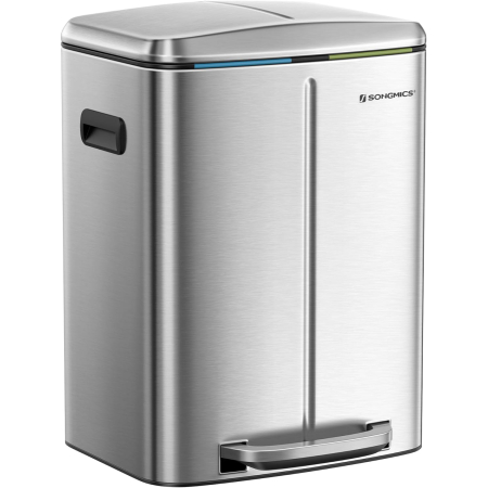 Bucatarie - Cos de gunoi dublu colectare selectiva 2x20L, cu pedale si capac soft close, galeata interioara, otel, 45x58x32 cm, argintiu