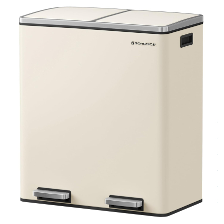 Bucatarie - Cos de gunoi dublu colectare selectiva, 2x30L, cu pedale si capac soft close, galeata interioara, otel, 62x59x36 cm, crem