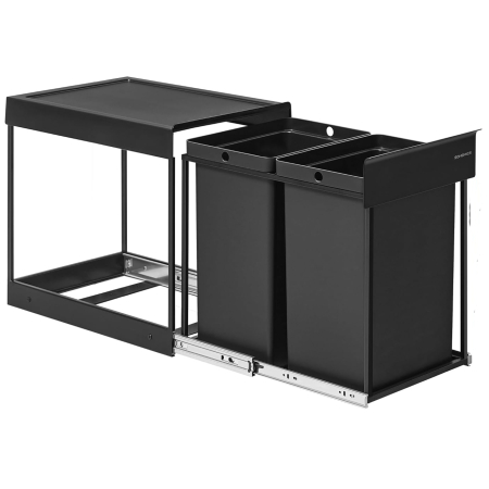 Bucatarie - SONGMICS Cos de gunoi incorporabil pentru dulap bucatarie, 2 x 20 L, sistem pull-out, cadru metalic si capac ABS, 49x32x44 cm, negru