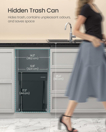 SONGMICS Cos de gunoi incorporabil pentru dulap bucatarie, 2 x 20 L, sistem pull-out, cadru metalic si capac ABS, 49x32x44 cm, negru [4]