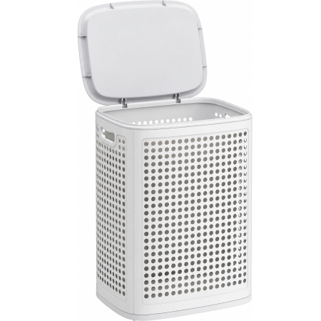 Cosuri de rufe - Cos de rufe 75 L pentru spatii mici, design ingust cu capac, ventilatie pentru circulatia aerului, 43x33x57 cm, alb