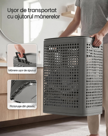 Cos de rufe 75 L pentru spatii mici, design ingust cu capac, ventilatie pentru circulatia aerului, 43x33x57 cm, gri inchis [4]