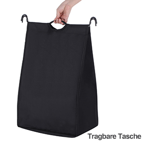 SONGMICS Cos de rufe cu 3 saci detasabili, structura metalica pe roti, 3x44L, 77x41x82cm, negru [10]