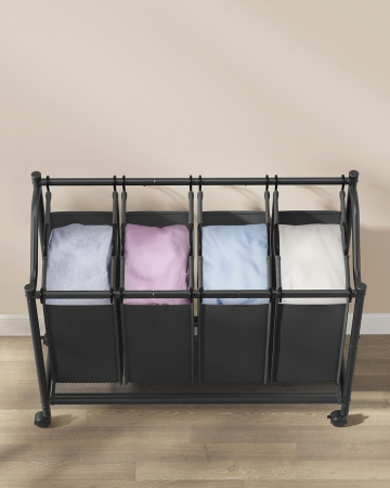 Cos de rufe mobil cu 4 saci detasabili cu manere, 180 litri, cadru metalic, 105x39x81 cm, negru [2]
