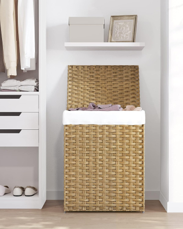 Cos de rufe stil ratan, cu captuseala detasabila lavabila, 90 litri, 46x33x60 cm, natural [8]