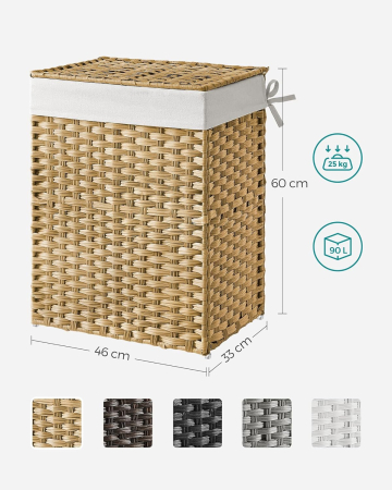 Cos de rufe stil ratan, cu captuseala detasabila lavabila, 90 litri, 46x33x60 cm, natural [6]