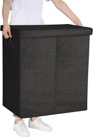 Cos de rufe textil, pliabil, 2 compartimente, saci detasabili, 142L, 60x36x66cm, negru [5]