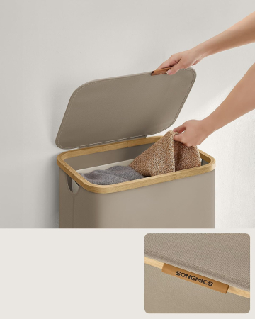 Cos de rufe textil, pliabil, compartiment detasabil, 90L, 42x32x71 cm, maro [4]