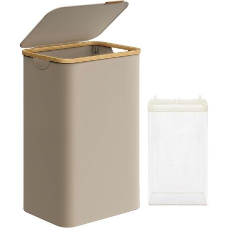 Baie - Cos de rufe textil, pliabil, compartiment detasabil, 90L, 42x32x71 cm, maro