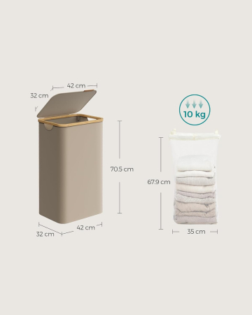 Cos de rufe textil, pliabil, compartiment detasabil, 90L, 42x32x71 cm, maro [1]
