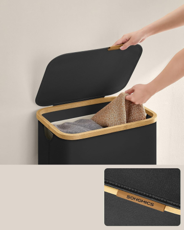 Cos de rufe textil, pliabil, compartiment detasabil, 90L, 42x32x71 cm, negru [7]