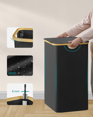 Cos de rufe textil, pliabil, cu 3 compartimente detasabile, 150L, 60x39x71 cm, negru [7]