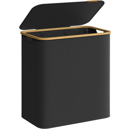 Baie - Cos de rufe textil, pliabil, cu 3 compartimente detasabile, 150L, 60x39x71 cm, negru