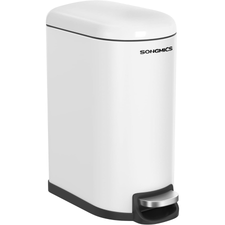 Accesorii pentru bucatarie - SONGMICS Cos gunoi 10 litri cu pedala si capac soft close, galeata interioara detasabila, 35x19x39 cm, alb