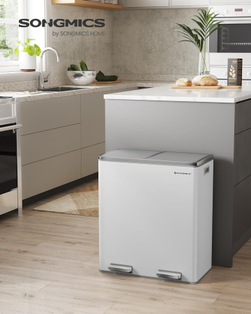 Cos gunoi dublu 59x32x65 cm, 2x30L, cu pedale si galeata detasabila, alb [1]