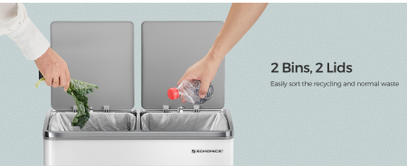 SONGMICS Cos gunoi dublu 59x32x65 cm, 2x30L, cu pedale si galeata detasabila, alb [10]