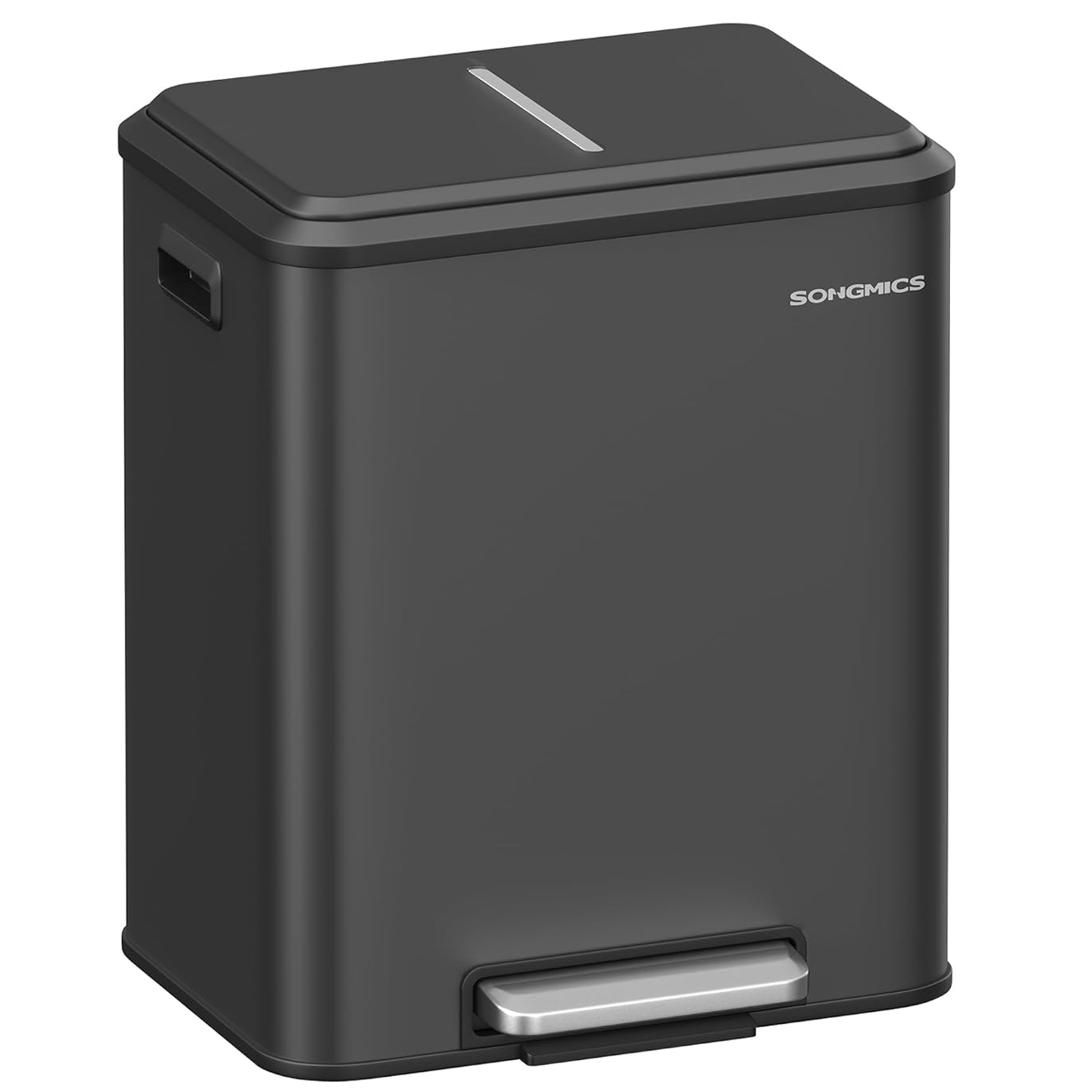 Accesorii pentru bucatarie - Cos gunoi metalic, 2 compartimente, 2x15 litri, pedala si inchidere silentioasa, negru