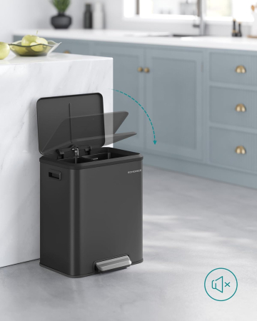 Cos gunoi metalic, 2 compartimente, 2x15 litri, pedala si inchidere silentioasa, negru [1]