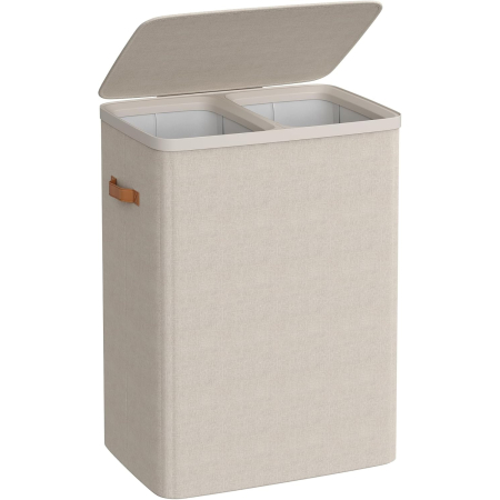 Baie - Cos rufe cu 2 compartimente si capac, saci detasabili cu maner, 170 litri, 56x40x75 cm, bej