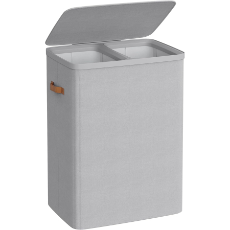 Cosuri de rufe - SONGMICS Cos rufe cu 2 compartimente si capac, saci detasabili cu maner, 170 litri, 56x40x75 cm, gri