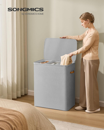 Cos rufe cu 3 compartimente si capac, saci detasabili cu maner, 190 litri, 64x40x75 cm, gri [5]