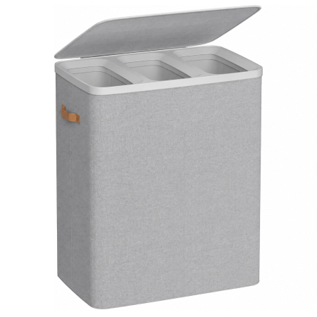 Baie - Cos rufe cu 3 compartimente si capac, saci detasabili cu maner, 190 litri, 64x40x75 cm, gri