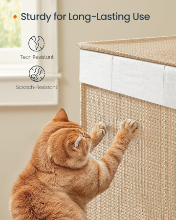 Cos rufe din tesatura tip ratan, 140L cu 3 compartimente si roti, 66x38x65 cm, bej natur [3]