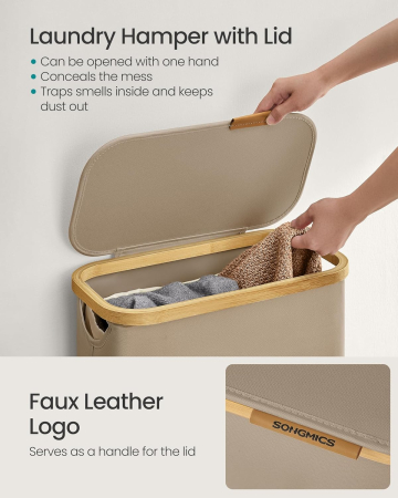 Cos rufe slim pentru spatii inguste, sac detasabil, 65 litri, 42x23x71 cm, maro bej [5]
