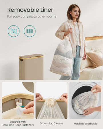 Cos rufe slim pentru spatii inguste, sac detasabil, 65 litri, 42x23x71 cm, maro bej [6]