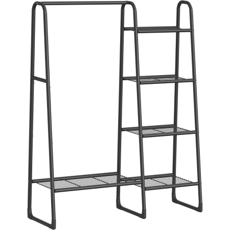 Mobila hol - Cuier cu 5 rafturi si bara pentru haine, structura metalica, stil industrial, 40x102x153 cm, negru