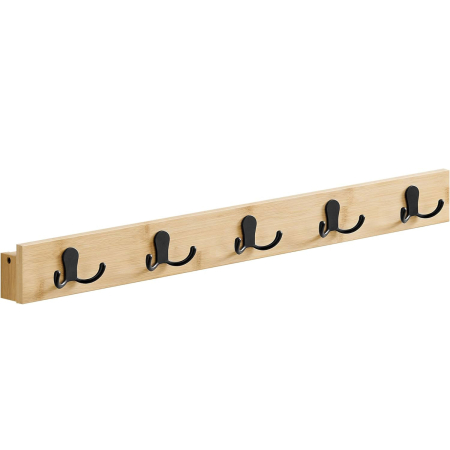 Mobila - SONGMICS Cuier de perete pentru hol sau baie, 5 carlige duble, 5x70x7 cm, maro natural