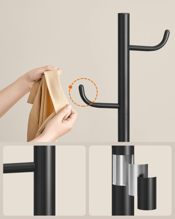 Cuier de podea, cu 8 carlige rezistente, pentru haine, palarii si genti, 175 cm, negru [1]