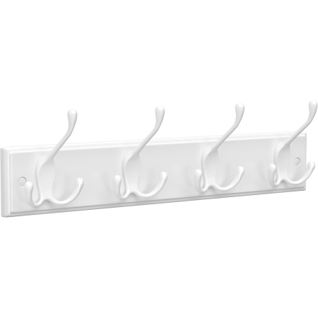 Living & hol - Cuier perete cu 4 carlige triple, MDF si aliaj zinc, 40x11 cm, alb