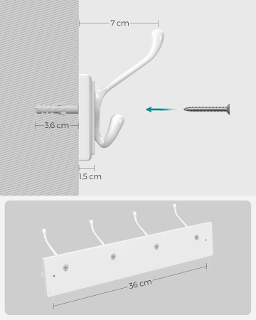 Cuier perete cu 4 carlige triple, MDF si aliaj zinc, 40x11 cm, alb [3]