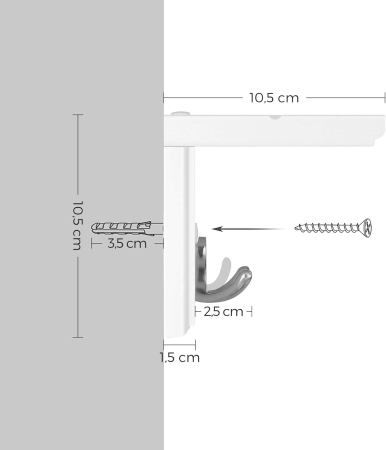 Cuier perete cu raft, 4 carlige duble metalice, MDF, 42x11x15 cm, alb [2]